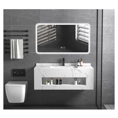 Modern Simple Design Banheiro Toilet Vanity com Single Sink Mirror Cabinet em cor branca