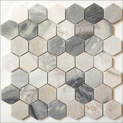 Chapas de piso em mosaico de mármore hexagonal em preto e branco para decoração de banheiro