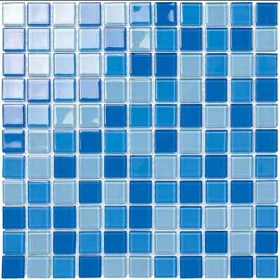 Tecido de mosaico de vidro para parede e piso Técnica de azulejos de vidro azuis Piscina Tipo de azulejos Bordes
