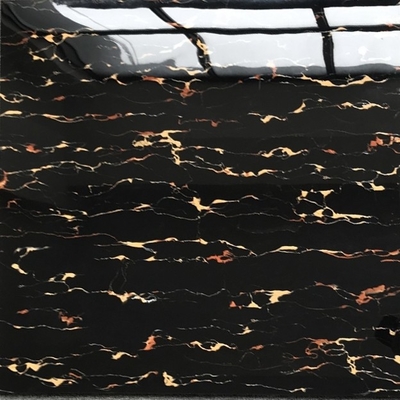 Chapa de piso de porcelana preta brilhante com veias de ouro antiderrapante e design de parede 3D